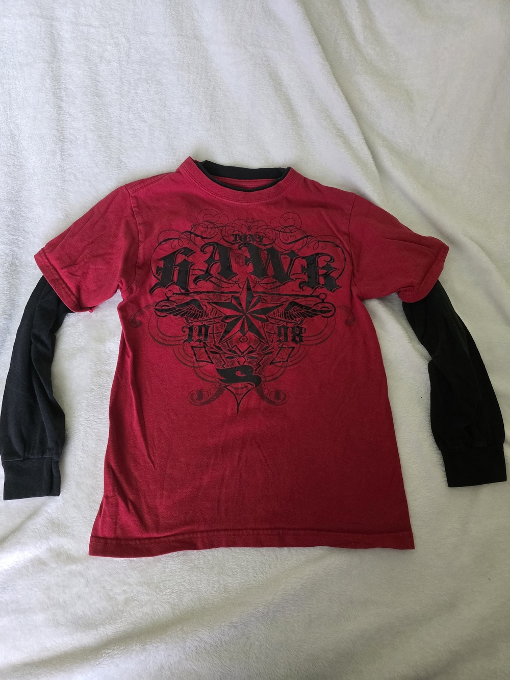 Tony Hawk Boys Youth Medium Red Graphic T-Shirt Velvet Lettering Y2K Style